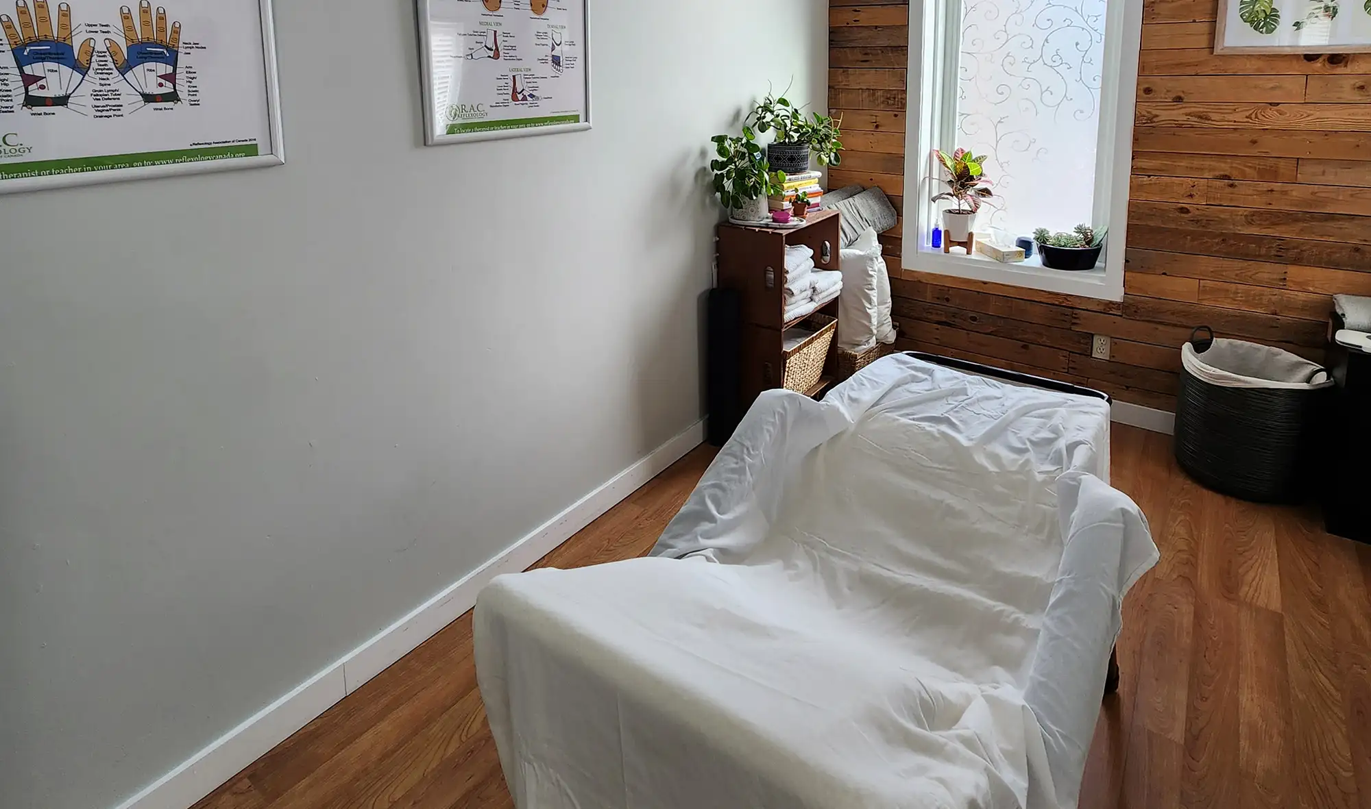 A massage table in the reflexology clinic at Arise Reflexology